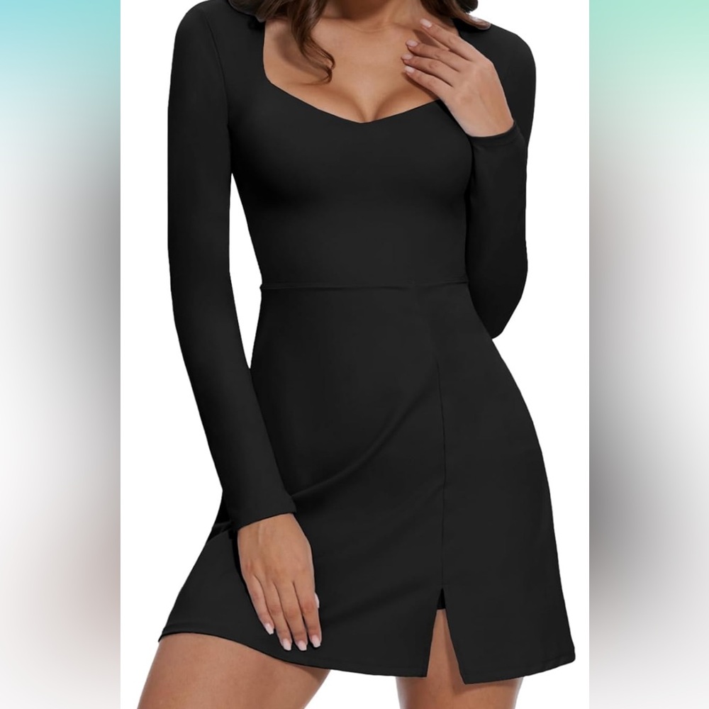 Womens Elegant Short Little Black Long Sleeve Dress